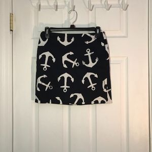 J. Crew Navy Blue with White Anchors Skirt